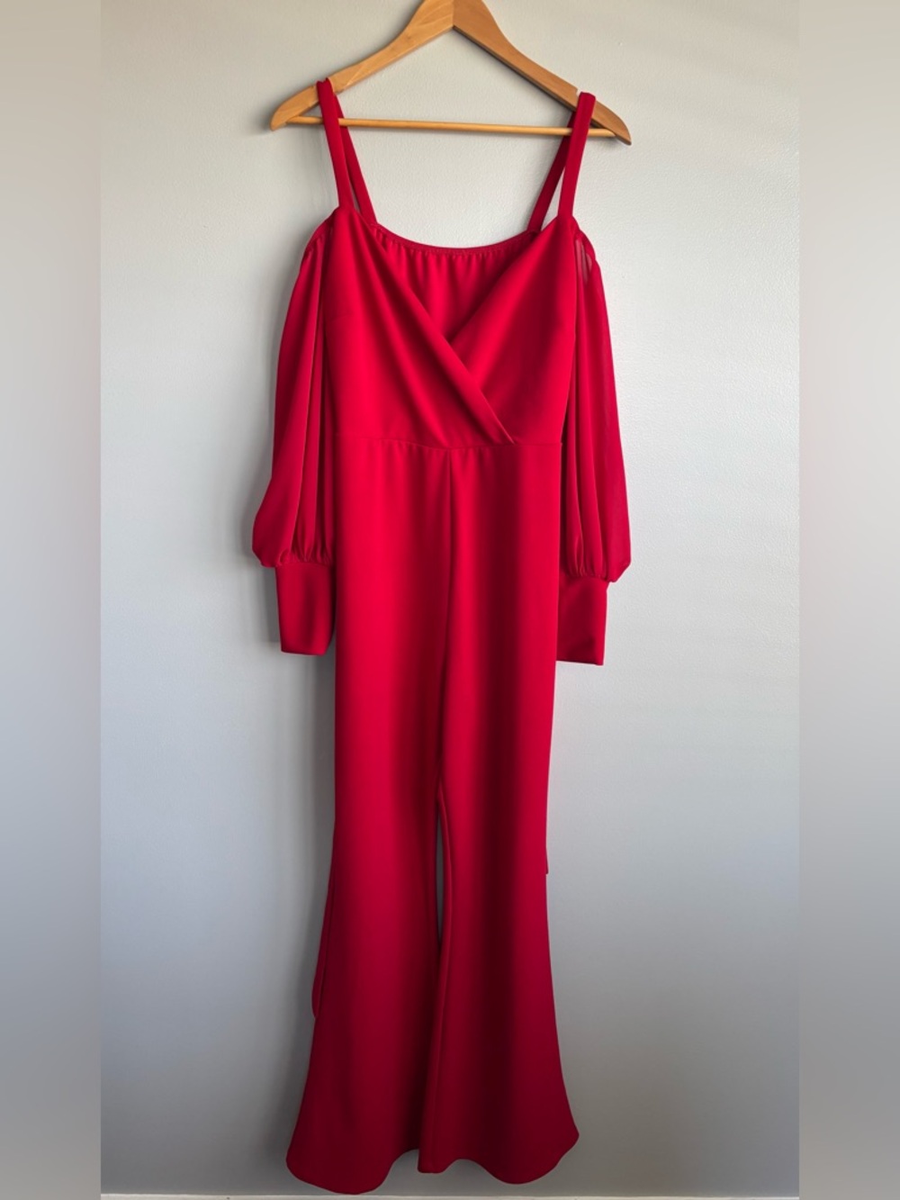 Fashion Nova Red Off the Shoulder Cocktail Jumpsuit Wrap Style V-Neckline XL
